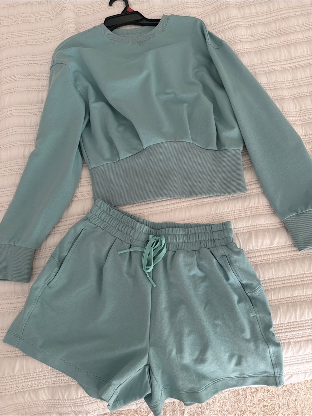Mint blue Green set matching Shorts sweater
